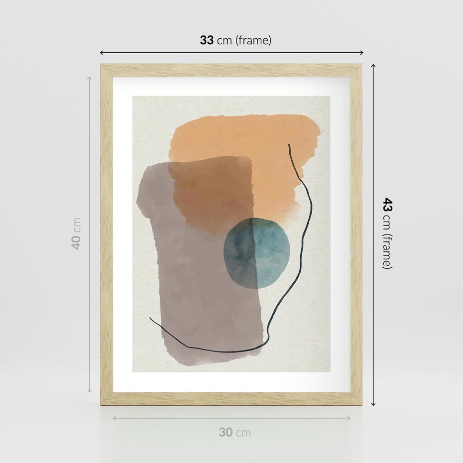 Plakat w ramie 30x40 - Rozkwitająca Akwarelowa Inspiracja - geometryczne elementy, stonowane ziemiste kolory - rama drewno