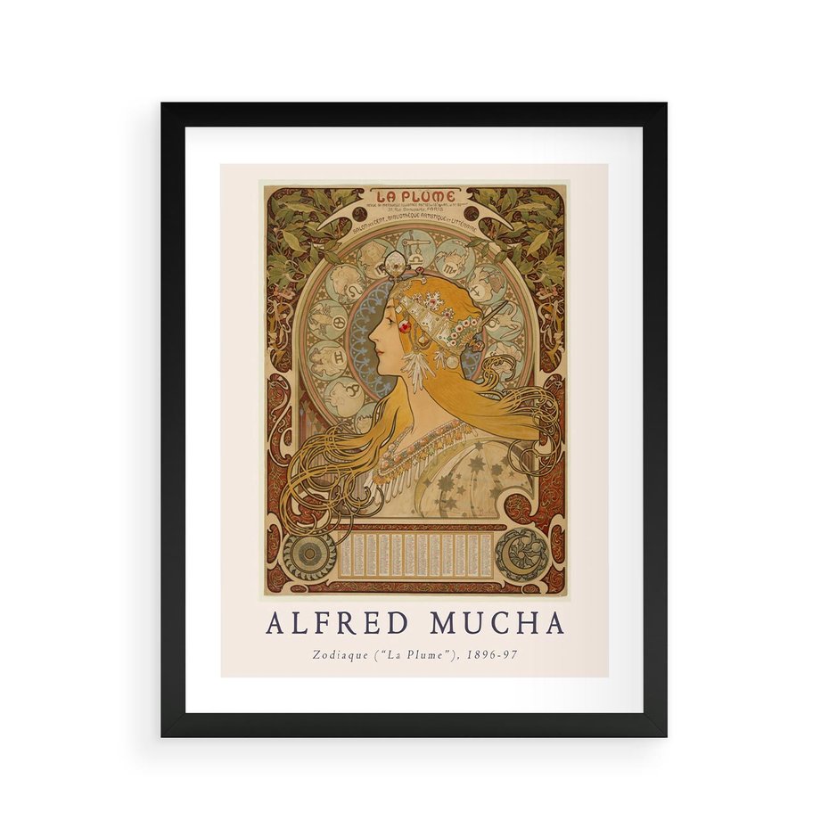 Plakat w ramie 40x50 - Mucha: Reprodukcja i Typografia na Plakacie - reprodukcja, alfons mucha - rama czarna