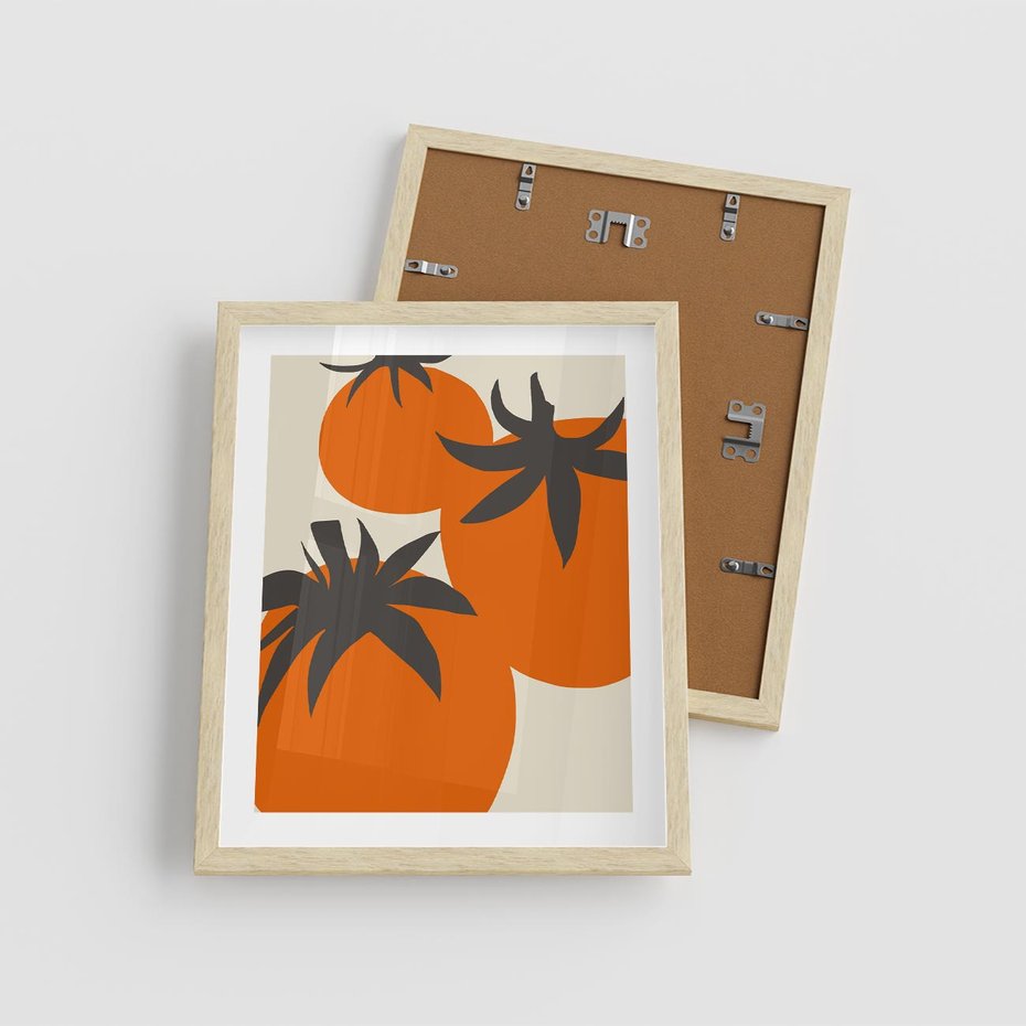 Plakat w ramie 40x50 - Jadalne Kształty - nowoczesny plakat do kuchni, pomidory - rama drewno