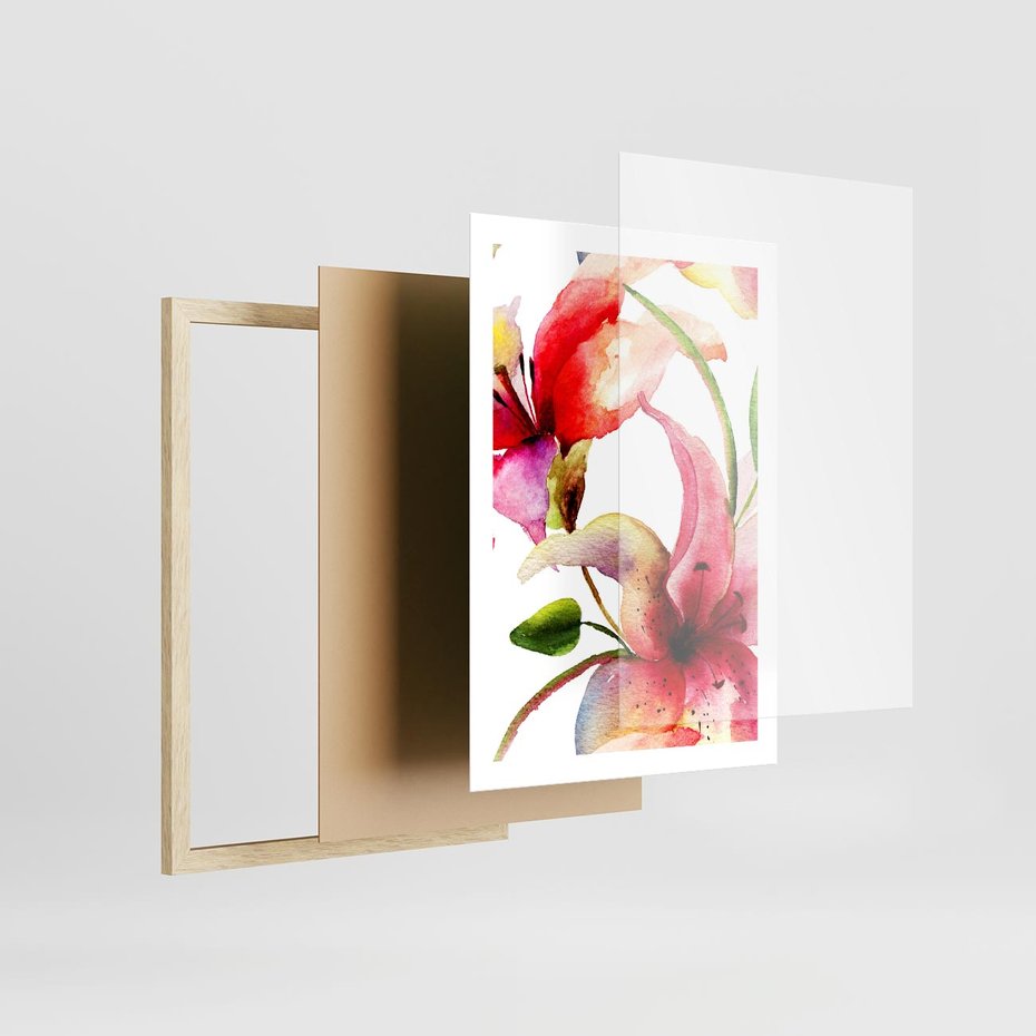 Plakat w ramie 50x70 - Kwiaty w akwareli - delikatne piękno - kwiaty, akwarela - rama drewno