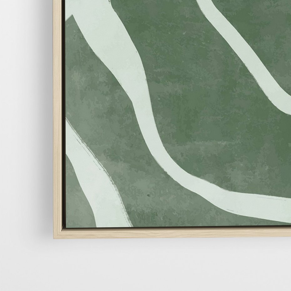 Obraz w ramie 70x100 - Zieleń Odpoczynku - zielony plakat, nieregularne splątane linie - rama drewno