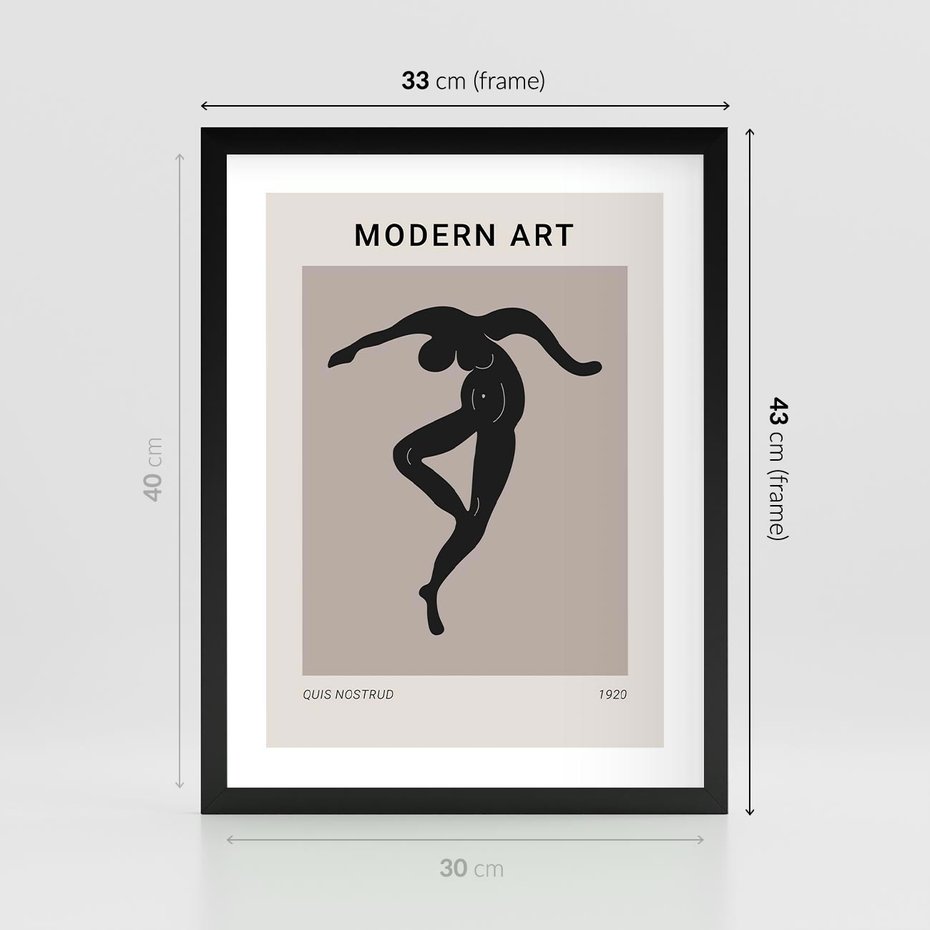 Plakat w ramie 30x40 - Modernistyczna Wizja - plakat modern, czarna postać - rama czarna