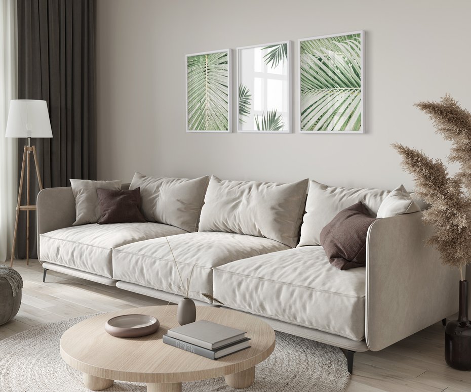 Zestaw obrazy w ramie 30x40 galeria - Liście, palma, tropikalne - rama biała