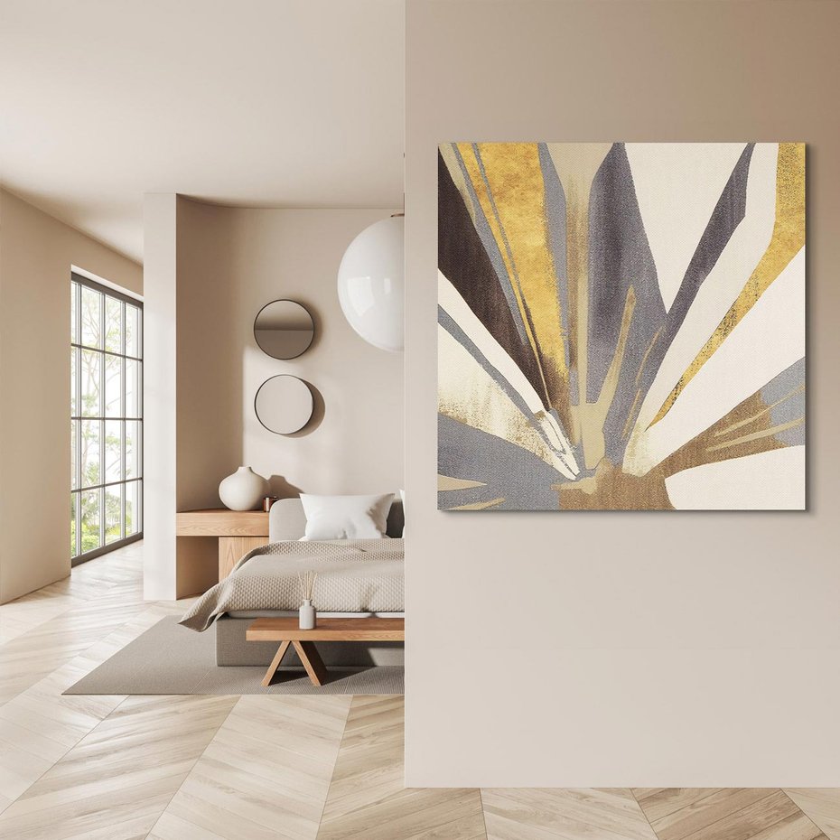 Obraz na płótnie 60x60 - Szept roślinnych emocji - olejna abstrakcja, złoto i brąz