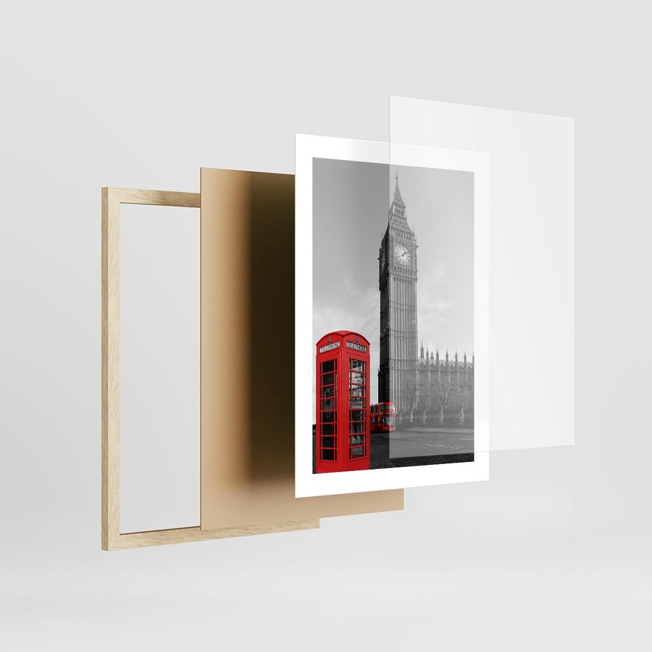 Plakat w ramie 30x40 - Budka telefoniczna przed Big Benem - budka, Londyn - rama drewno