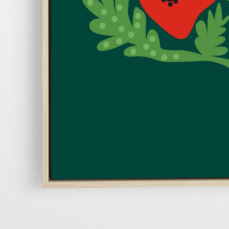 Obraz w ramie 50x70 - Księga Odbić - abstrakcyjna kwiatowa kompozycja, zielone mocne tło - rama drewno