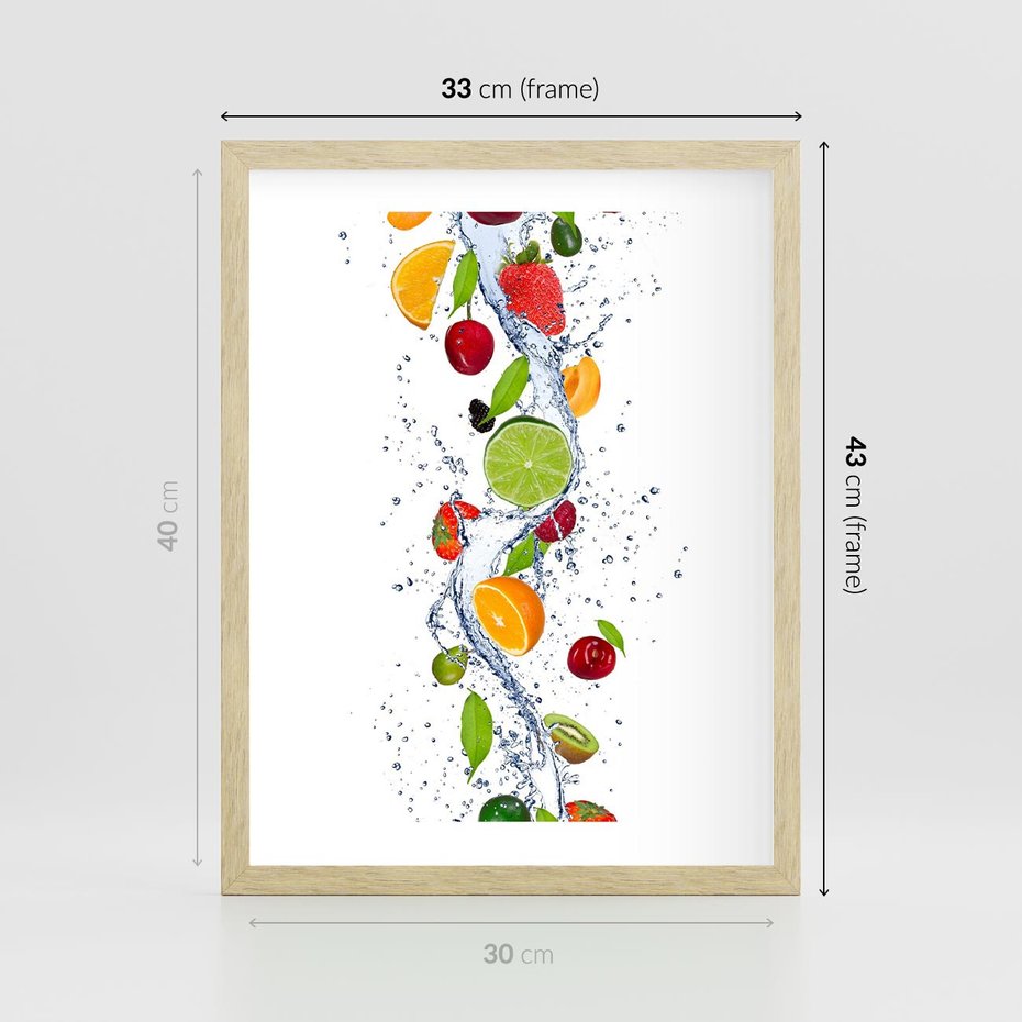 Plakat w ramie 30x40 - Kulinarne Inspiracje - owoce, woda - rama drewno