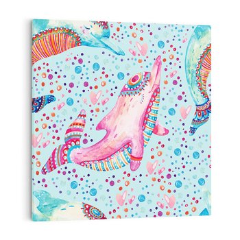 Obraz na płótnie 70x70 - Lekkość W Ruchu - delfin, akwarela