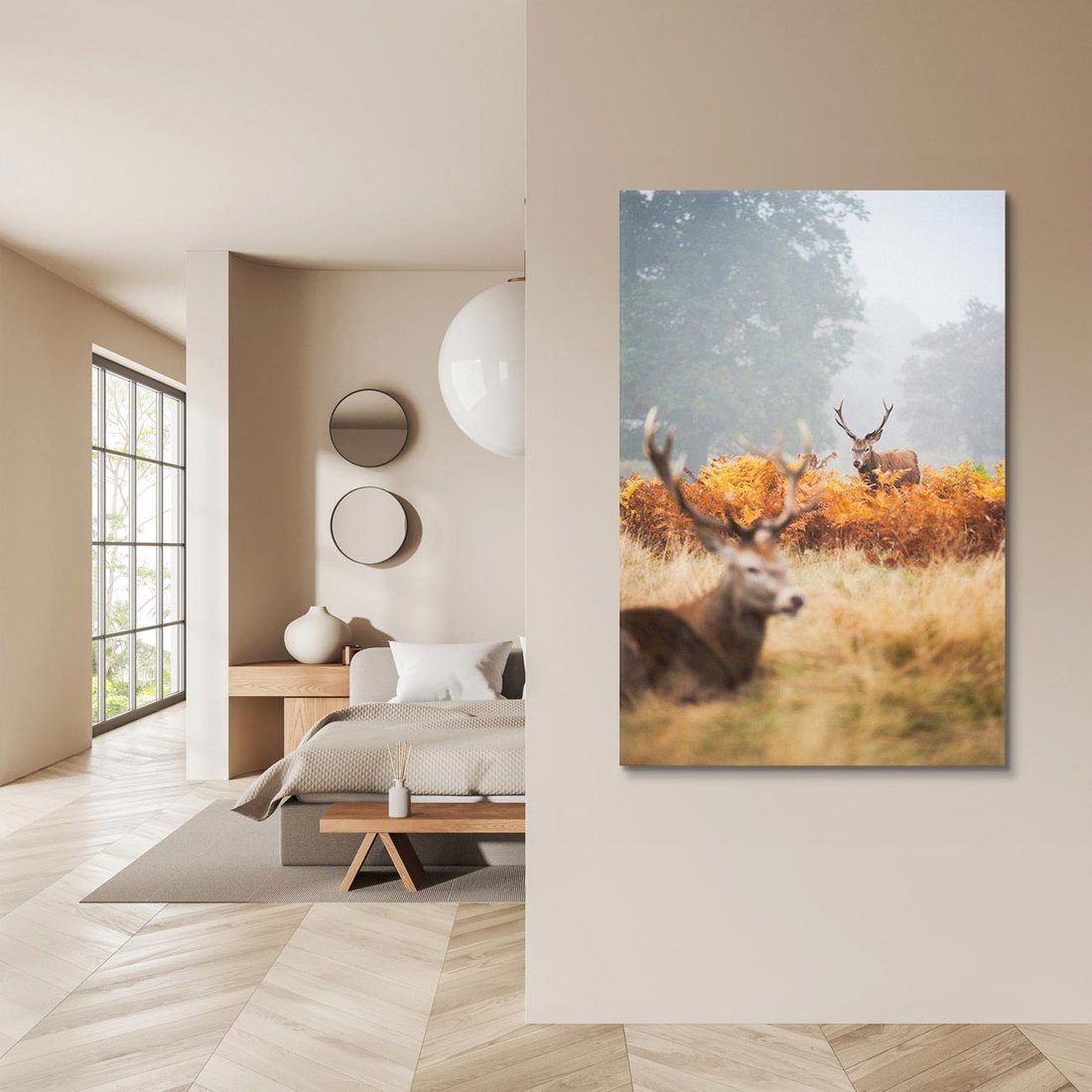 Obraz na płótnie 70x100 - Malownicza Harmonia - jelenie, jesień