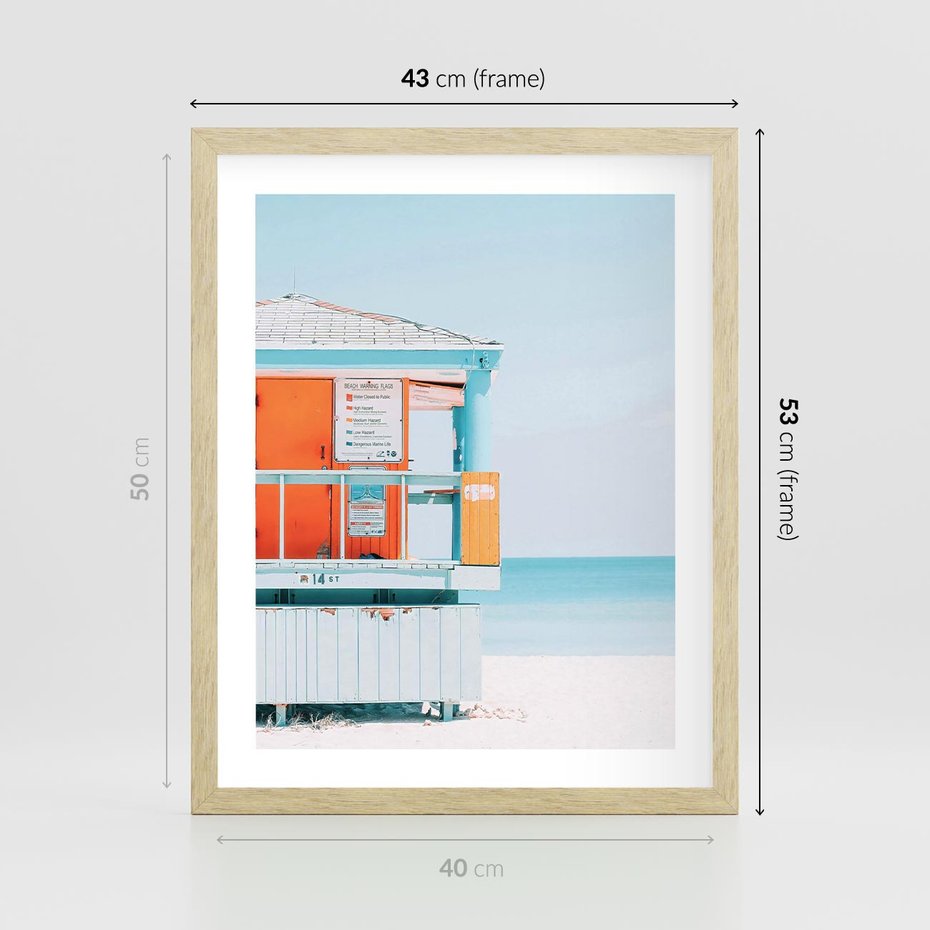 Plakat w ramie 40x50 - Letnia Idylla - plaża, domek na plaży - rama drewno
