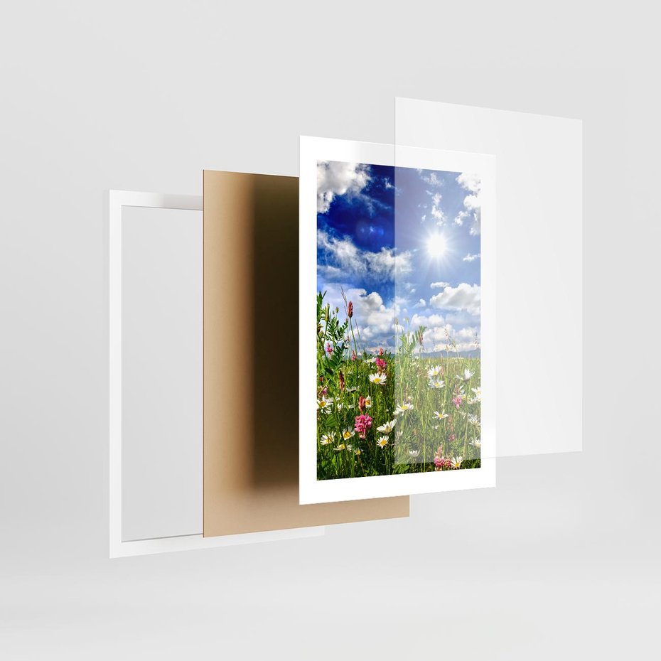 Plakat w ramie 30x40 - Niebiańska łąka pełna kwiatów - łąka, niebo - rama biała