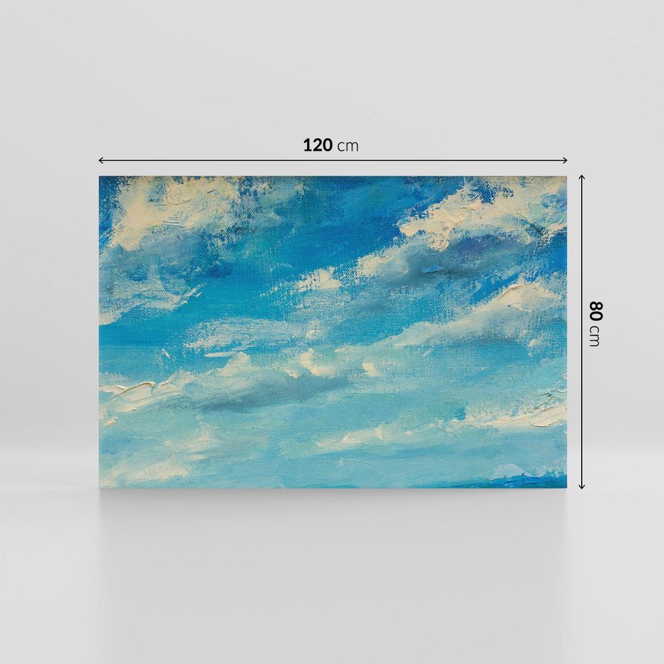 Obraz na płótnie 120x80 - Oddechy niebiańskiej materii - olejny obraz, smugi farby przypominają obłoki na błękitnym niebie