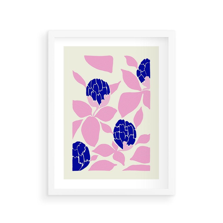 Plakat w ramie 30x40 - Impresje deszczu - nowoczesna kompozycja, kwiaty - rama biała