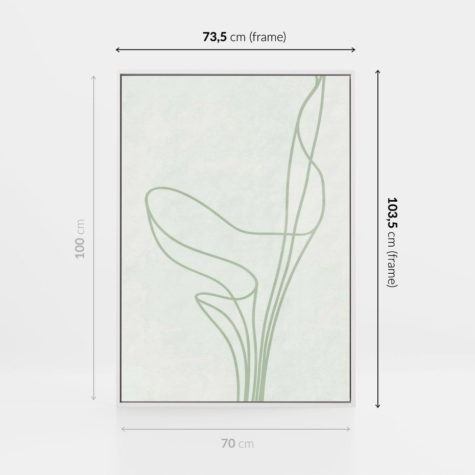 Obraz w ramie 70x100 - Zielona Równowaga Linii - abstrakcyjne delikatne zielone linie, nowoczesny plakat - rama biała