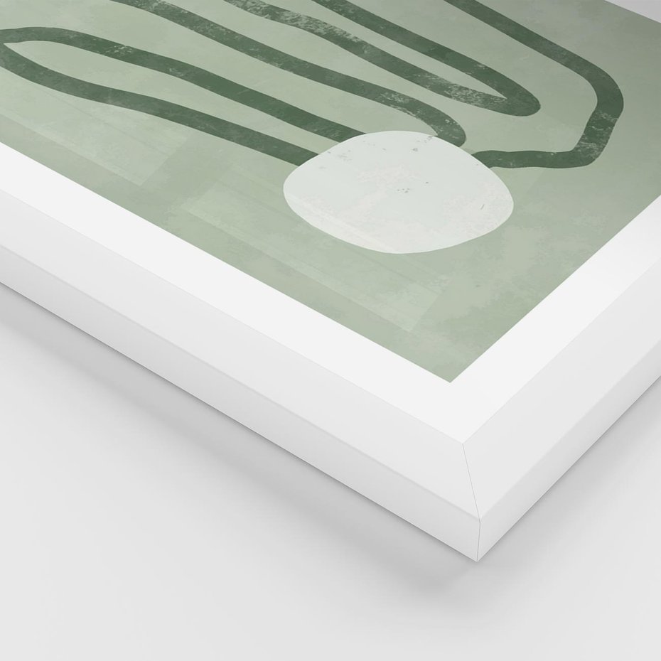 Plakat w ramie 50x70 - Spokojne Kształty Natury - zielona abstrakcja, zgaszona zieleń - rama biała