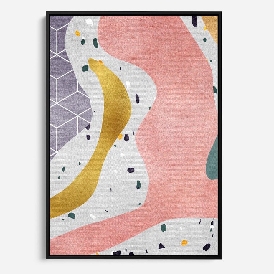 Obraz w ramie 70x100 - Eklektyczny Mix - kolaż, pastelowe abstrakcyjne plamy - rama czarna