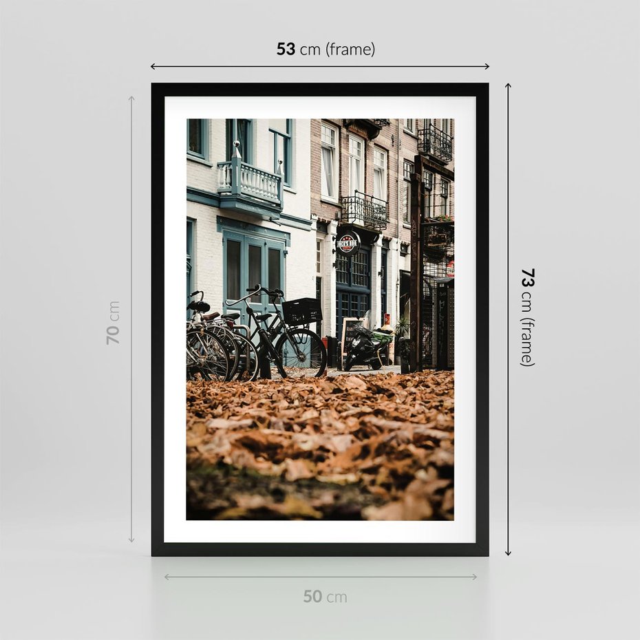 Plakat w ramie 50x70 - Rowery w Mieście pełnym Liści - rower, miasto - rama czarna