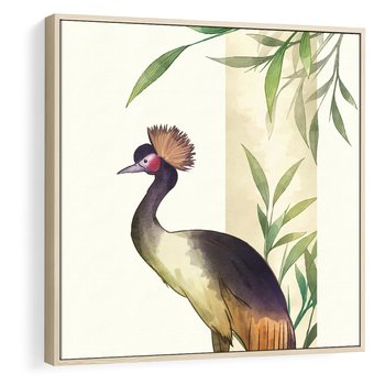 Obraz w ramie 50x50 - Kwiatowa Ekspresja - japońska sztuka, ptak - rama drewno