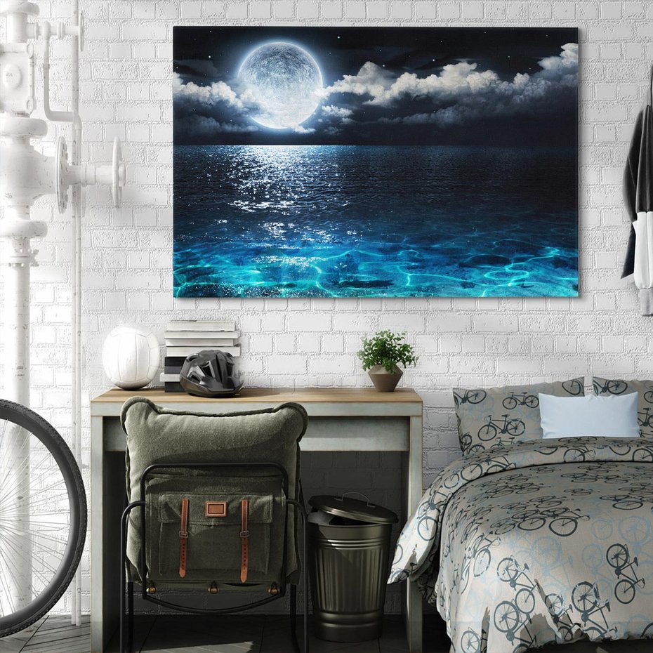 Obraz na płótnie 100x70 - Księżyc nad morzem w nocy - księżyc, noc