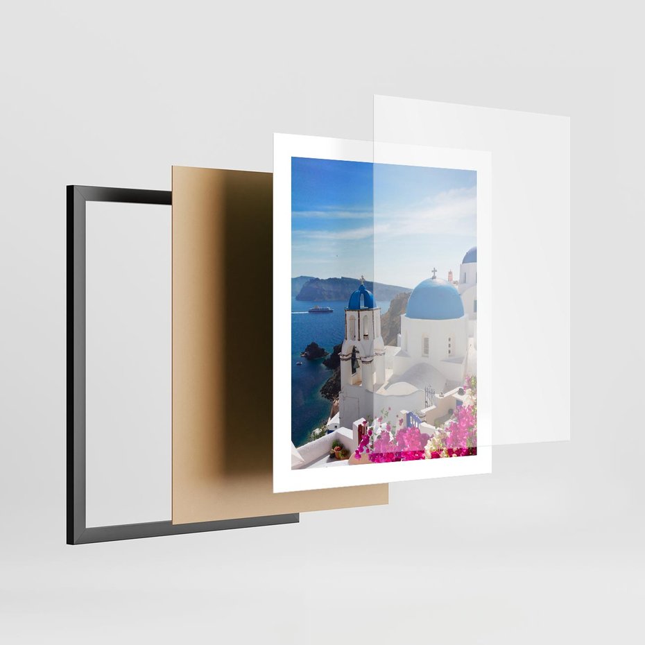 Plakat w ramie 40x50 - Perspektywa na Santorini - Santorini, perspektywa - rama czarna