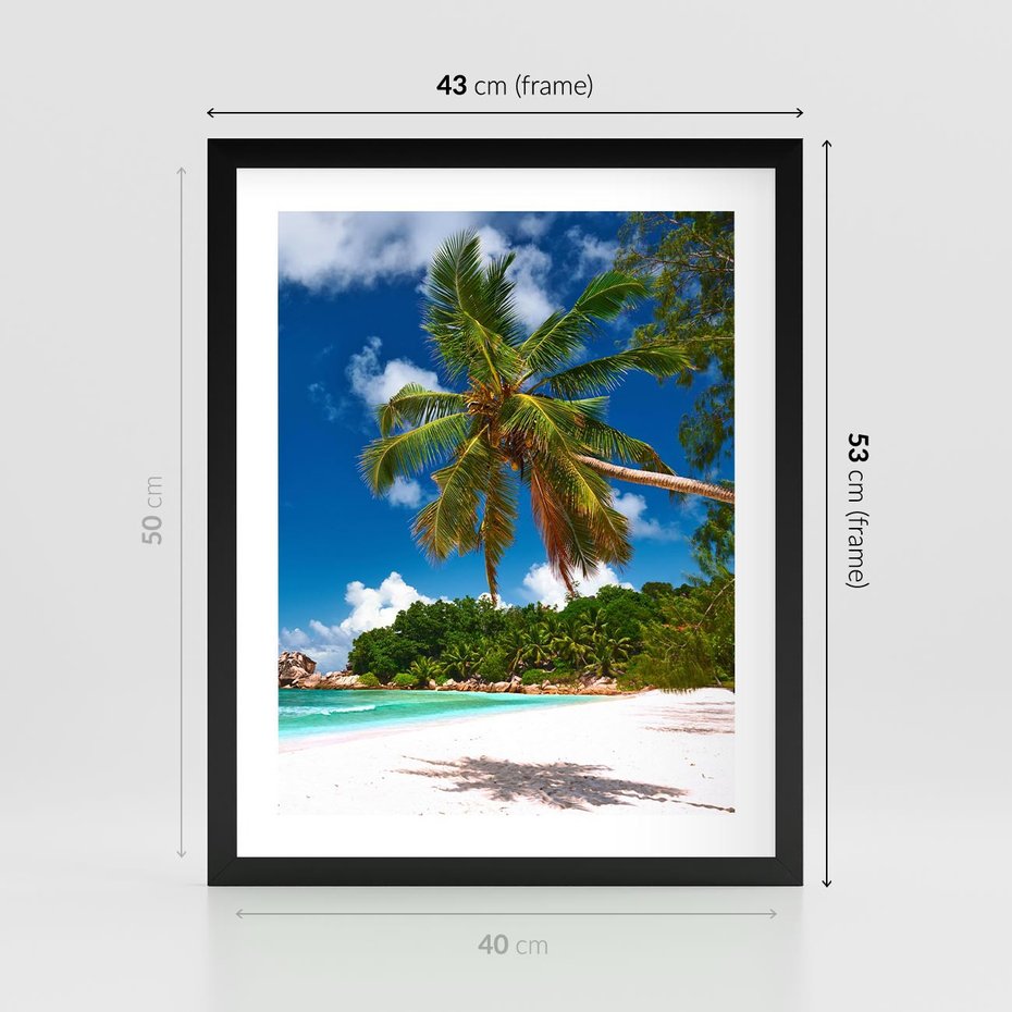 Plakat w ramie 40x50 - Oaza palm na plaży - palma, plaża - rama czarna