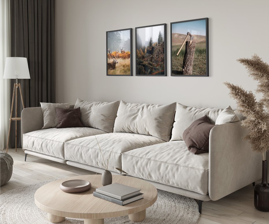 Zestaw obrazy w ramie 50x70 galeria - Góry, jelenie, skandynawski, las - rama czarna