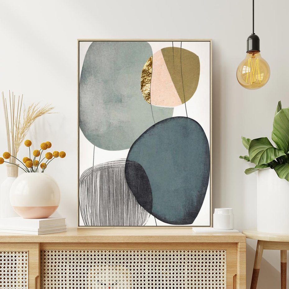 Obraz w ramie 80x120 - Przenikające Formy Duszy - abstrakcyjny obraz, geometryczne obłe formy - rama drewno