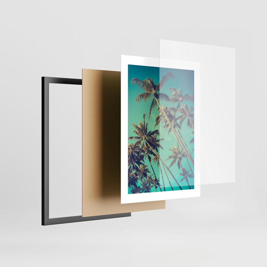 Plakat w ramie 30x40 - Tropikalne palmy w krainie słonecznych wakacji - palmy, tropiki - rama czarna