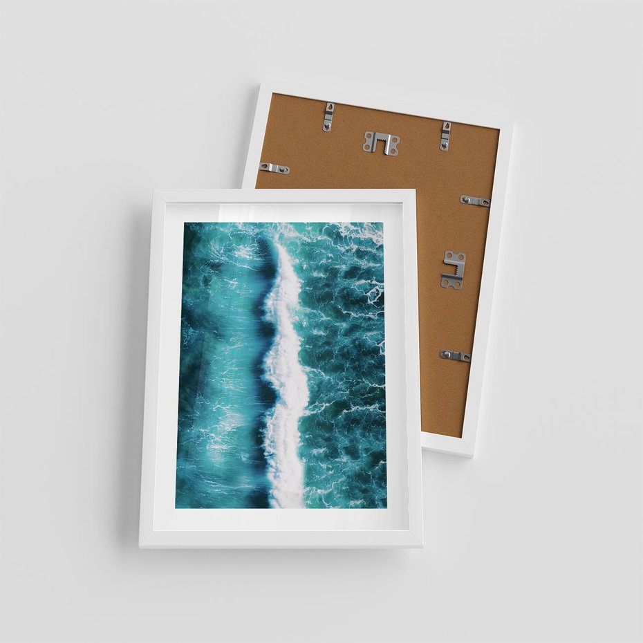 Plakat w ramie 30x40 - Błękitna Siła Oceanu - fale, ocean - rama biała