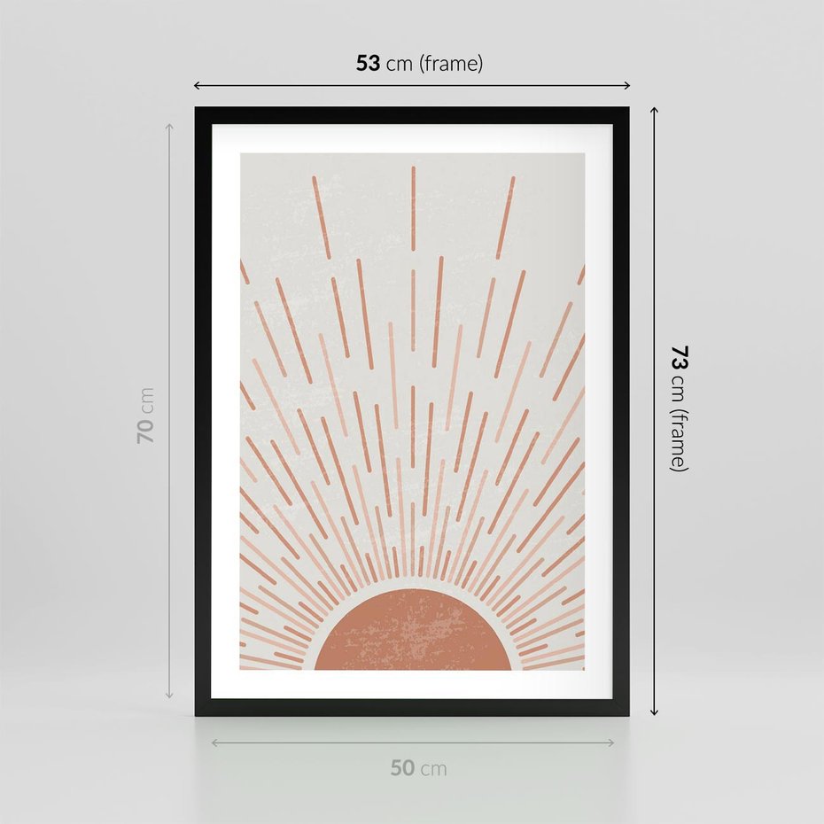 Plakat w ramie 50x70 - Słońce w Stylu Boho - słońce, grafika boho - rama czarna