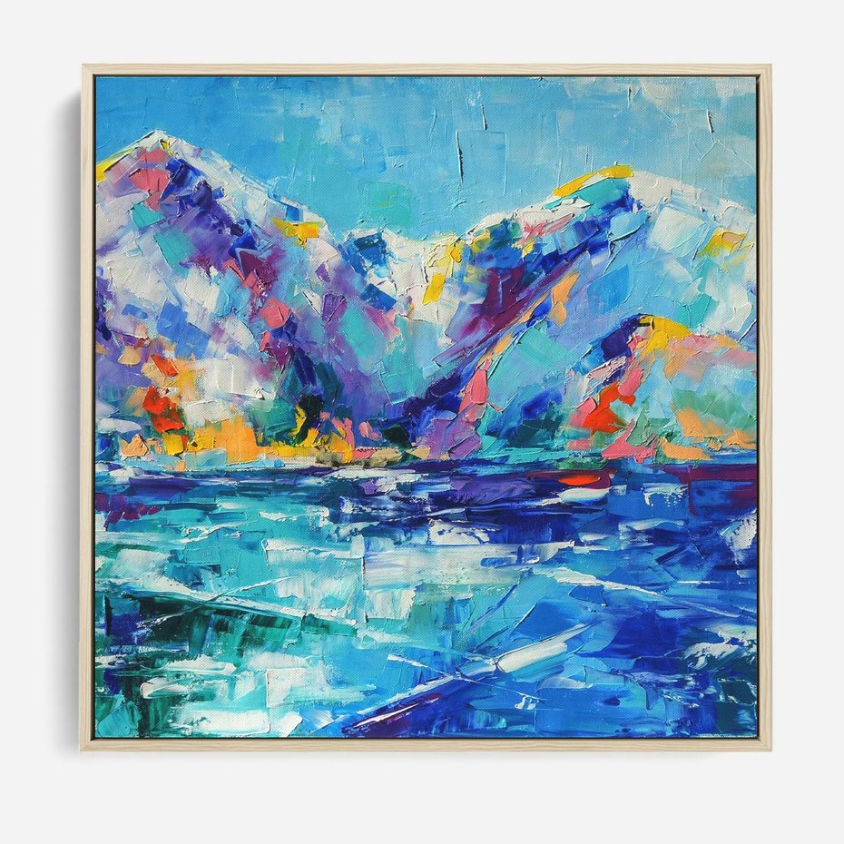 Obraz w ramie 80x80 - Mistyka Górskich Marzeń - abstrakcja, pejzaż gór - rama drewno