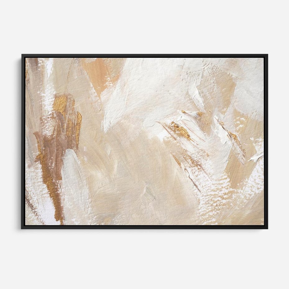 Obraz w ramie 100x70 - Elegancja w Złocistym Chaosie - złoto beż, abstrakcja - rama czarna