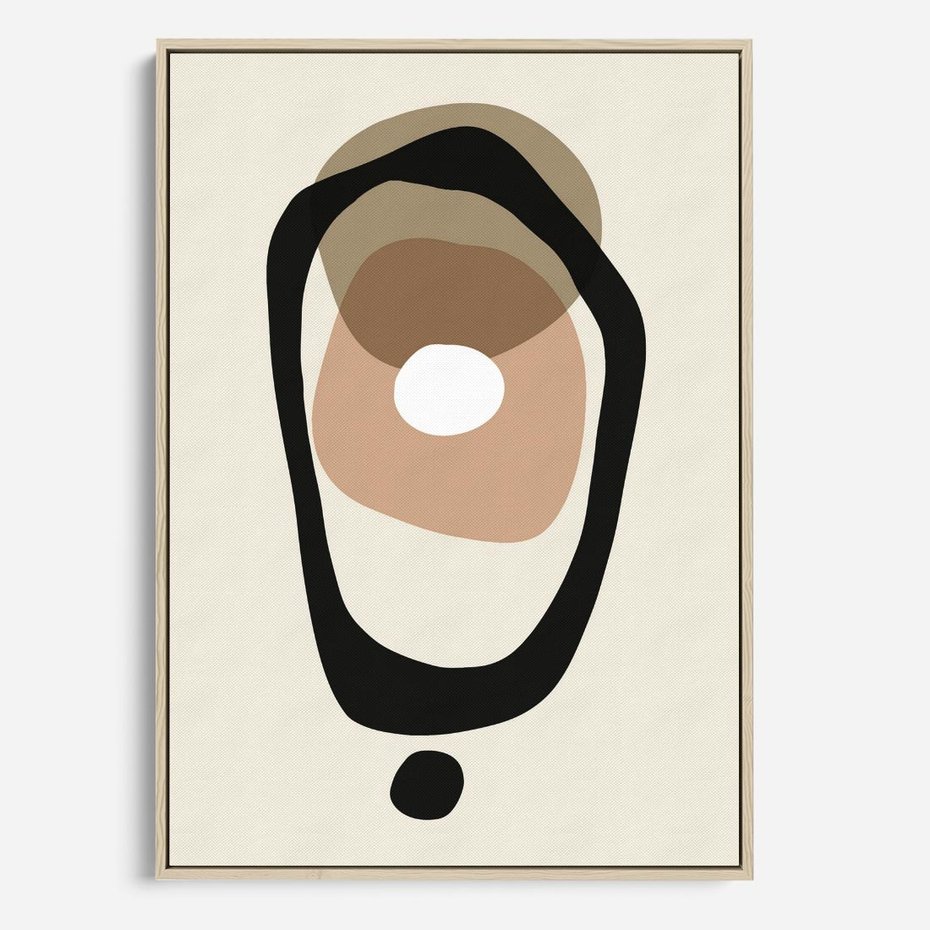 Obraz w ramie 50x70 - Intrygujące Zaskoczenia - beżowa abstrakcyjna kompozycja, czarny akcent - rama drewno