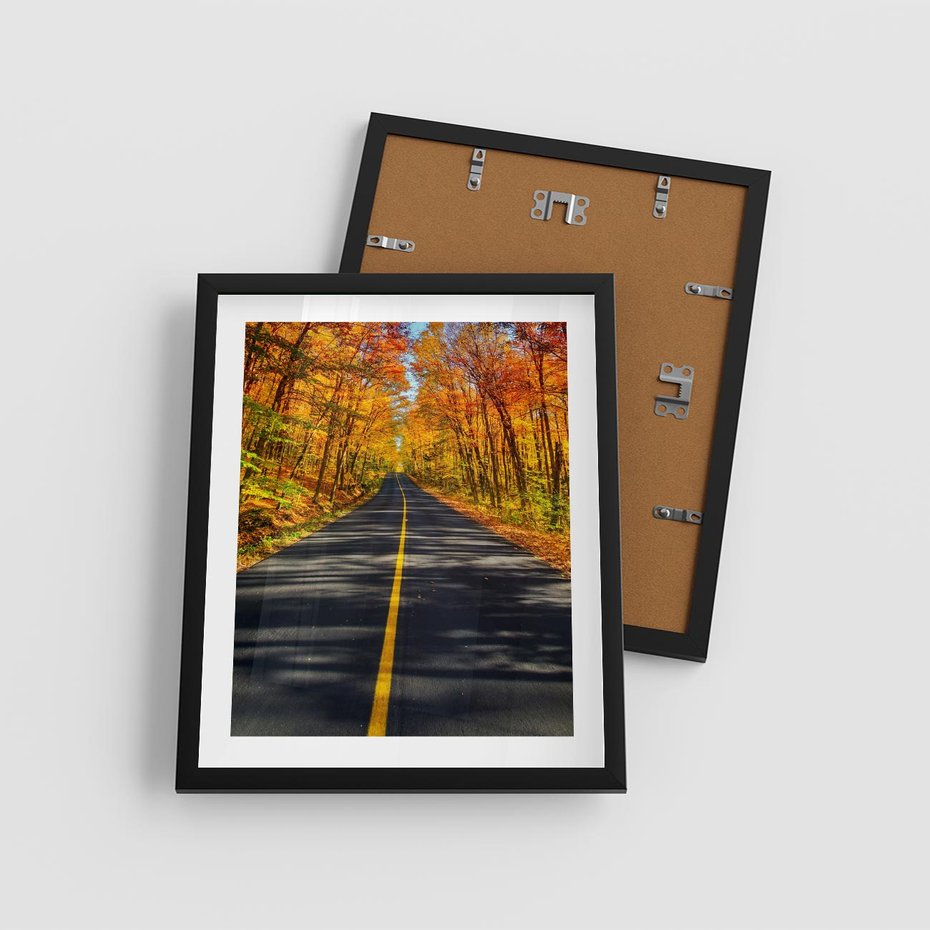 Plakat w ramie 40x50 - Droga przez jesienny las - droga, las - rama czarna