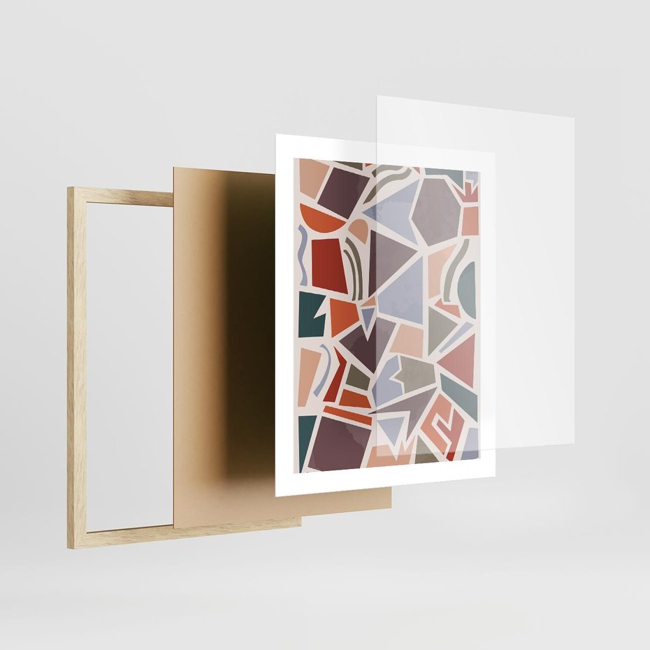 Plakat w ramie 40x50 - Intrygujące Rozbicie - gemoetryczne kształty, mozaika - rama drewno