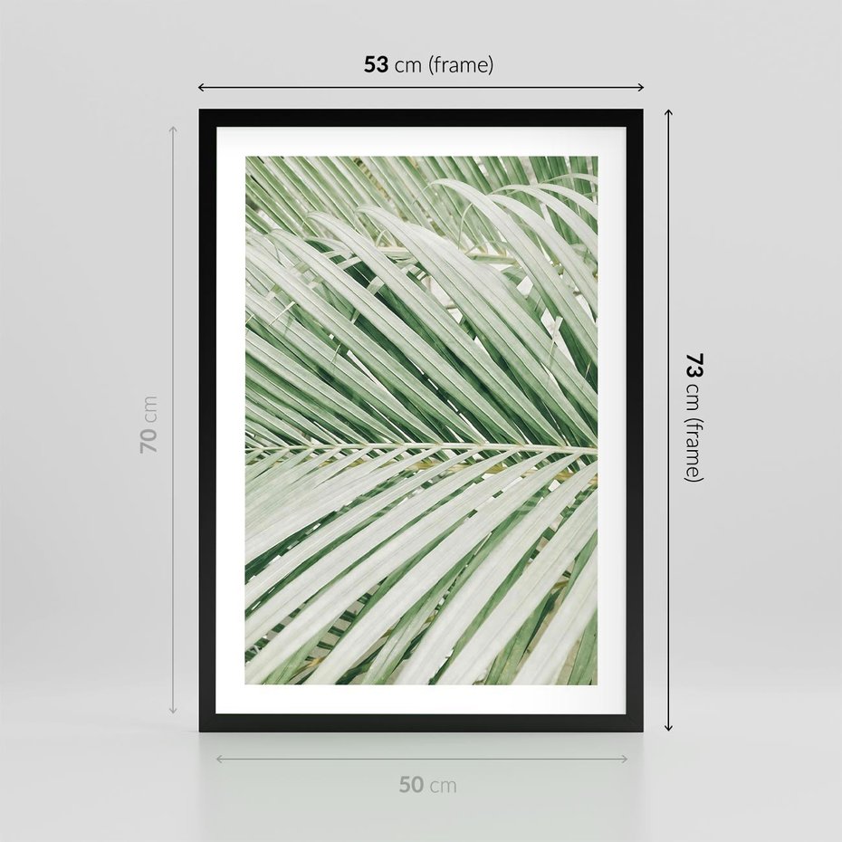Plakat w ramie 50x70 - Liście Palmy: Egzotyczna Grafika - palma, liście palmy - rama czarna