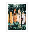 Plakat bez ramy 30x40 - Surfowanie w Harmonii z Naturą - deski surfingowe, oparte o rośliny