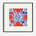 Obraz w ramie 50x50 - Tajemnicza Droga - nowoczesna kwiatowa kompozycja, czerwony i niebieski - rama czarna