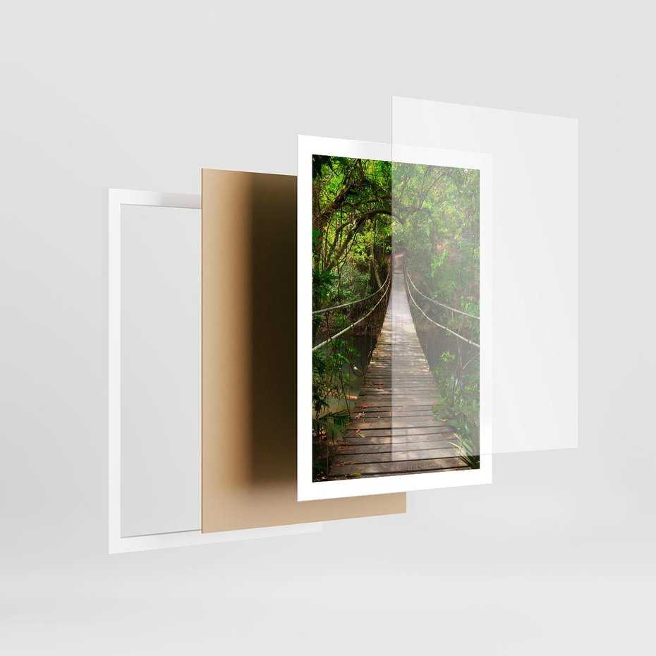 Plakat w ramie 50x70 - Przez Dżunglę - most, linowy - rama biała