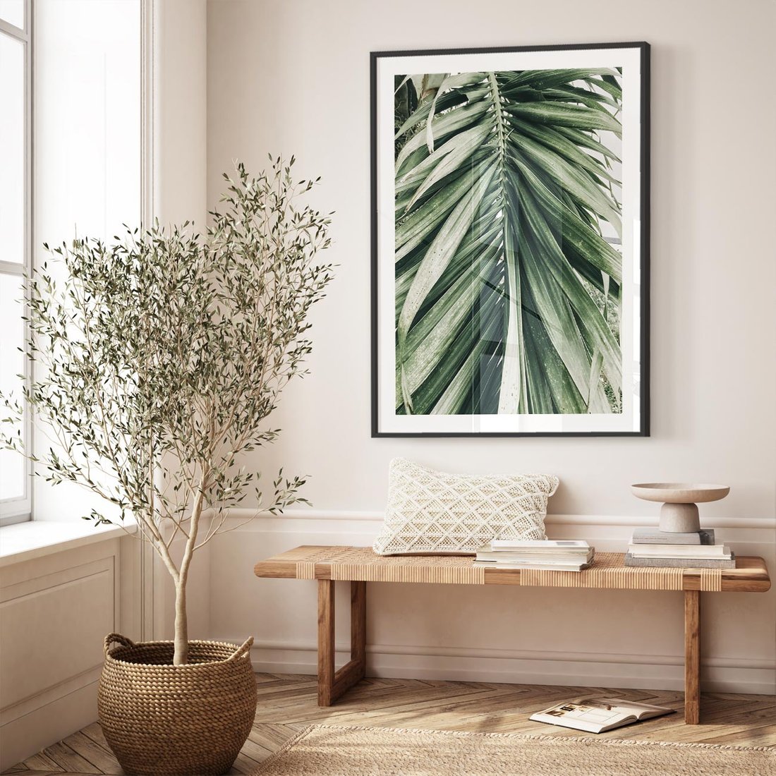 Plakat w ramie 50x70 - Spokojna Piękność Palmowych Liści - palma, liście palmy - rama czarna