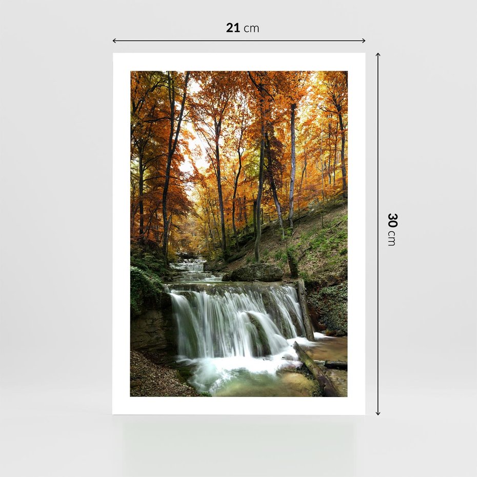 Plakat bez ramy 21x30 - Jesienny wodospad w lesie - wodospad, las