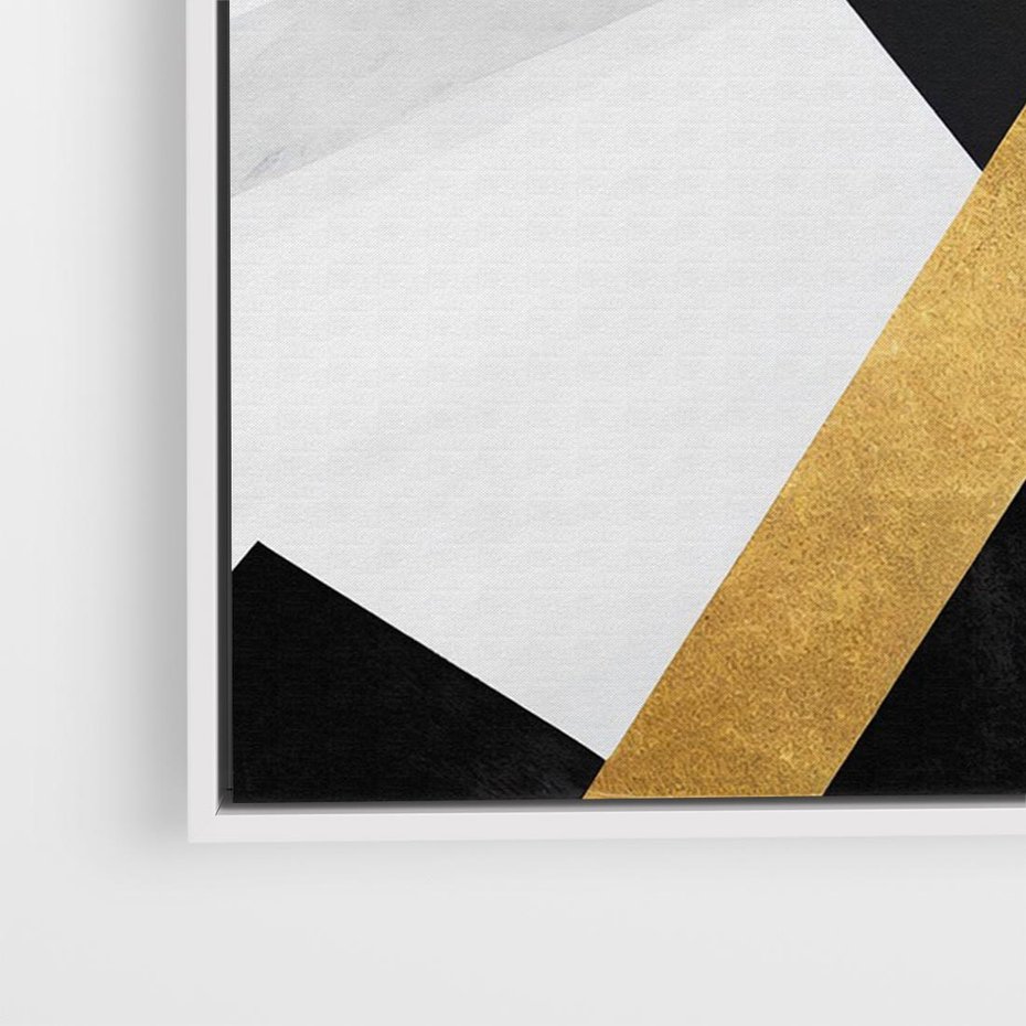 Obraz w ramie 70x50 - Pudrowe Abstrakcyjne Lustra - złote abstrakcyjne linie, szarość - rama biała