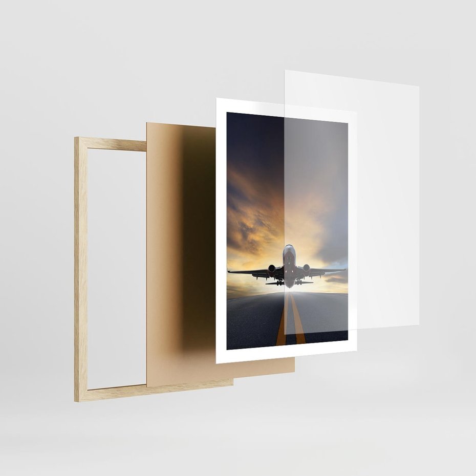 Plakat w ramie 50x70 - Podróż samolotem w pejzaż - samolot, podróż - rama drewno