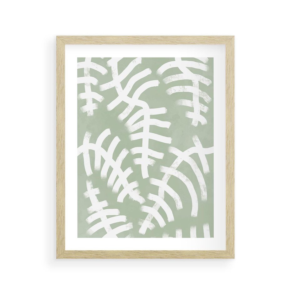 Plakat w ramie 40x50 - Oaza Zieleni - zielona abstrakcja, zgaszona zieleń - rama drewno
