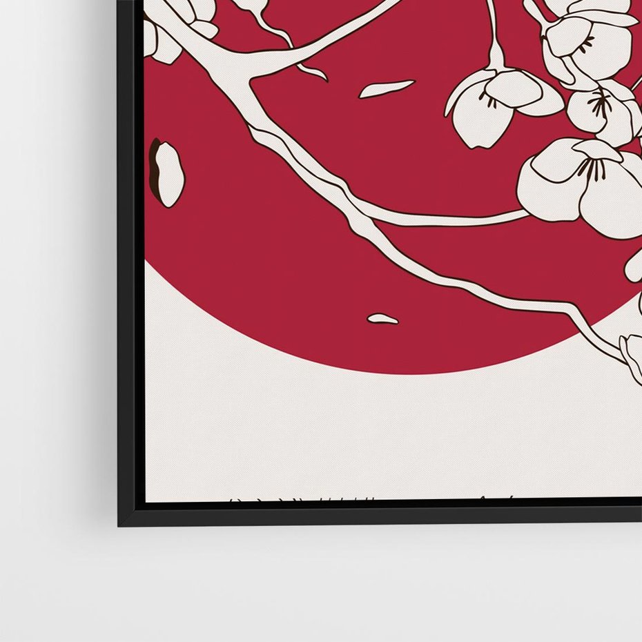 Obraz w ramie 50x50 - Esencja Zen - kwiatnąca wiśnia, orientalna grafika - rama czarna