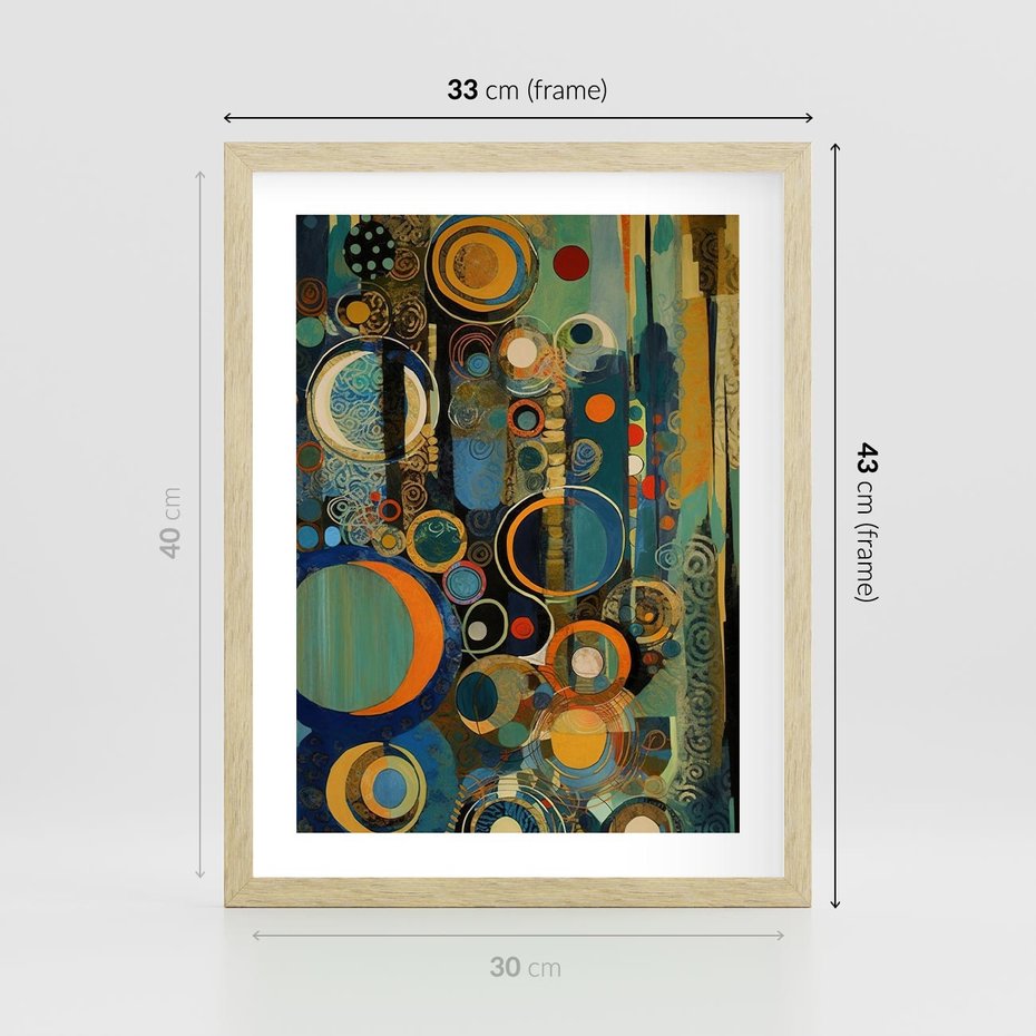 Plakat w ramie 30x40 - Wibracje Wymyślnych Form - abstrakcyjny obraz, mnogość kolorów - rama drewno