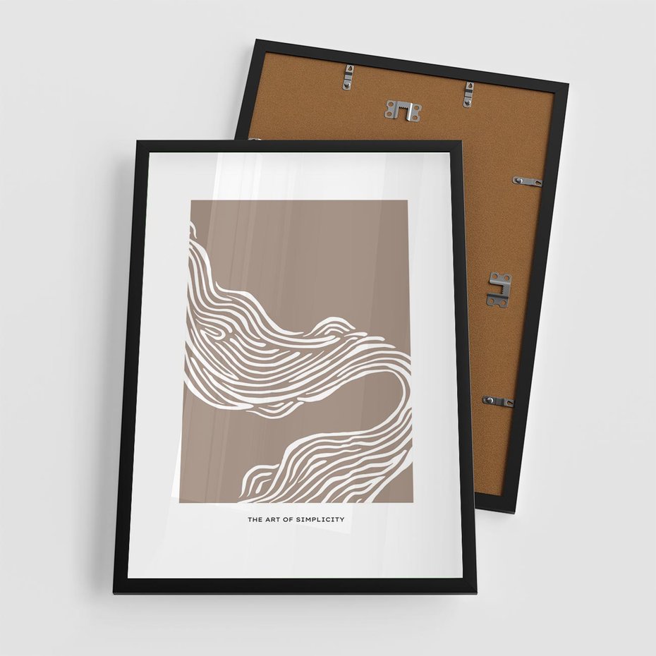 Plakat w ramie 50x70 - Harmonijne Granice - sztuka minimalizmu, biała rycina - rama czarna
