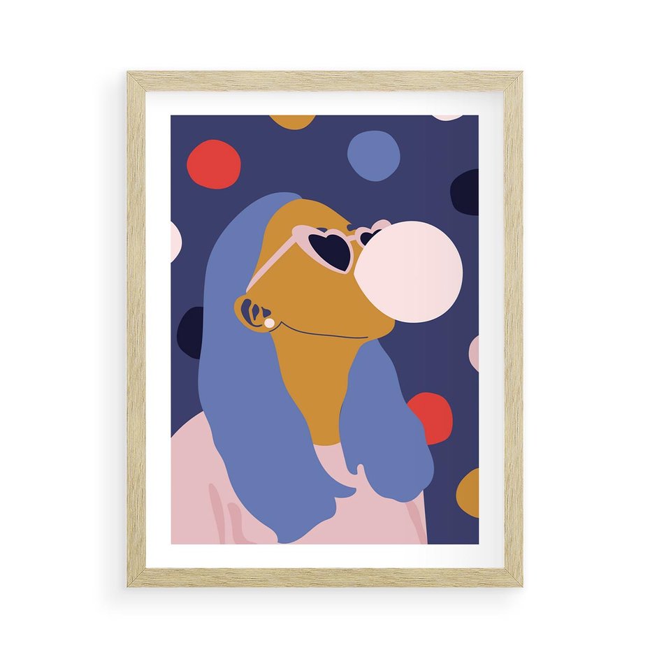 Plakat w ramie 50x70 - Odbicie Kobiety - nowoczesny plakat, styl retro - rama drewno