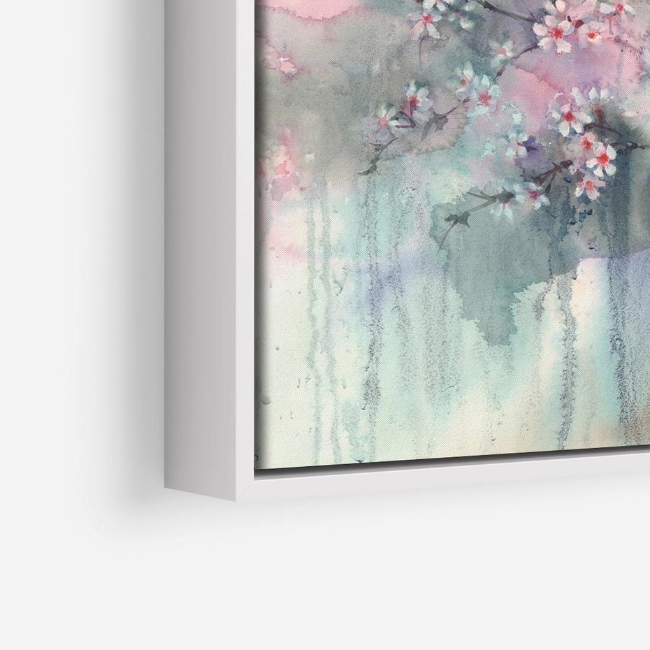 Obraz w ramie 50x50 - Efemeryczne Kwitnienie Drzew - akwarela, rozmyte pastelowe tłó - rama biała