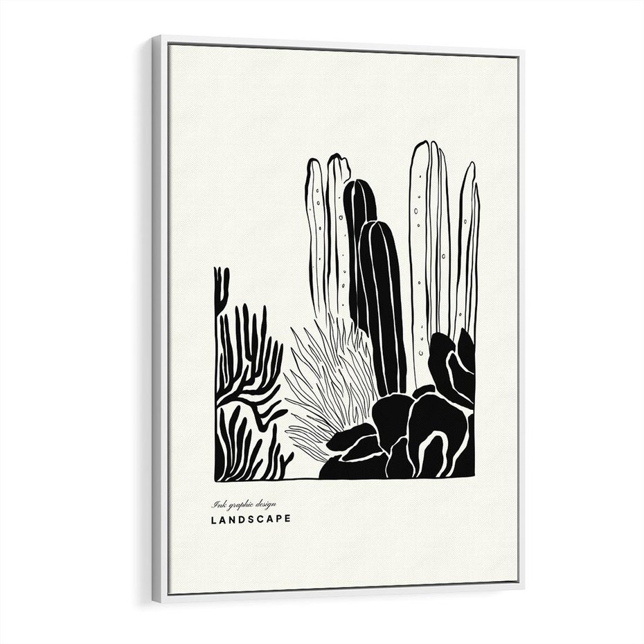 Obraz w ramie 80x120 - Boho Oaza - kaktusy, rośliny - rama biała